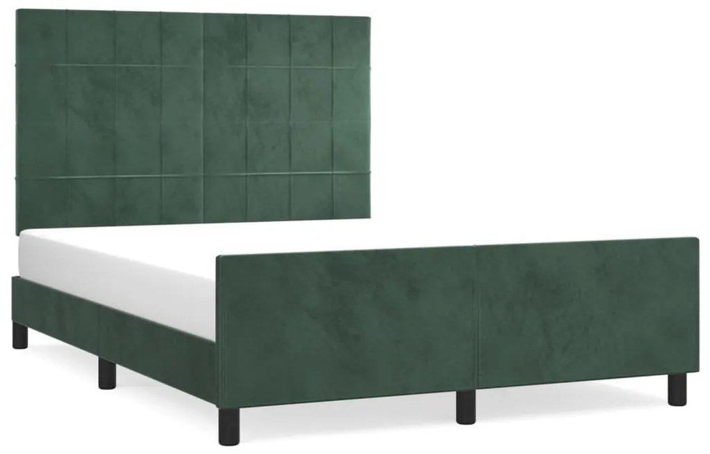 3125754 vidaXL Cadru de pat cu tăblie, verde închis, 140x190 cm, catifea