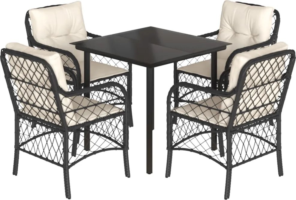 vidaXL Set mobilier de grădină cu perne, 5 piese, negru, poliratan