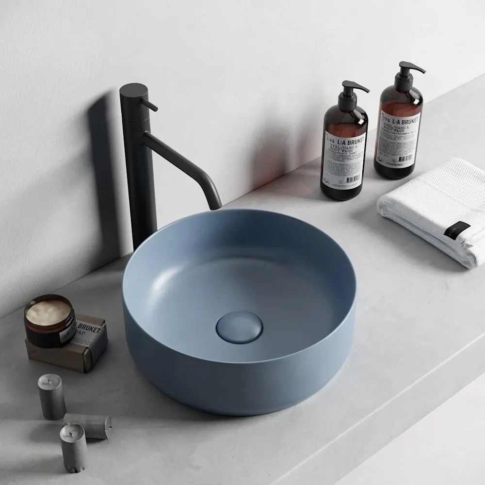 Lavoar baie pe blat, albastru mat, rotund, linii 3D, Foglia, Line Albastru mat
