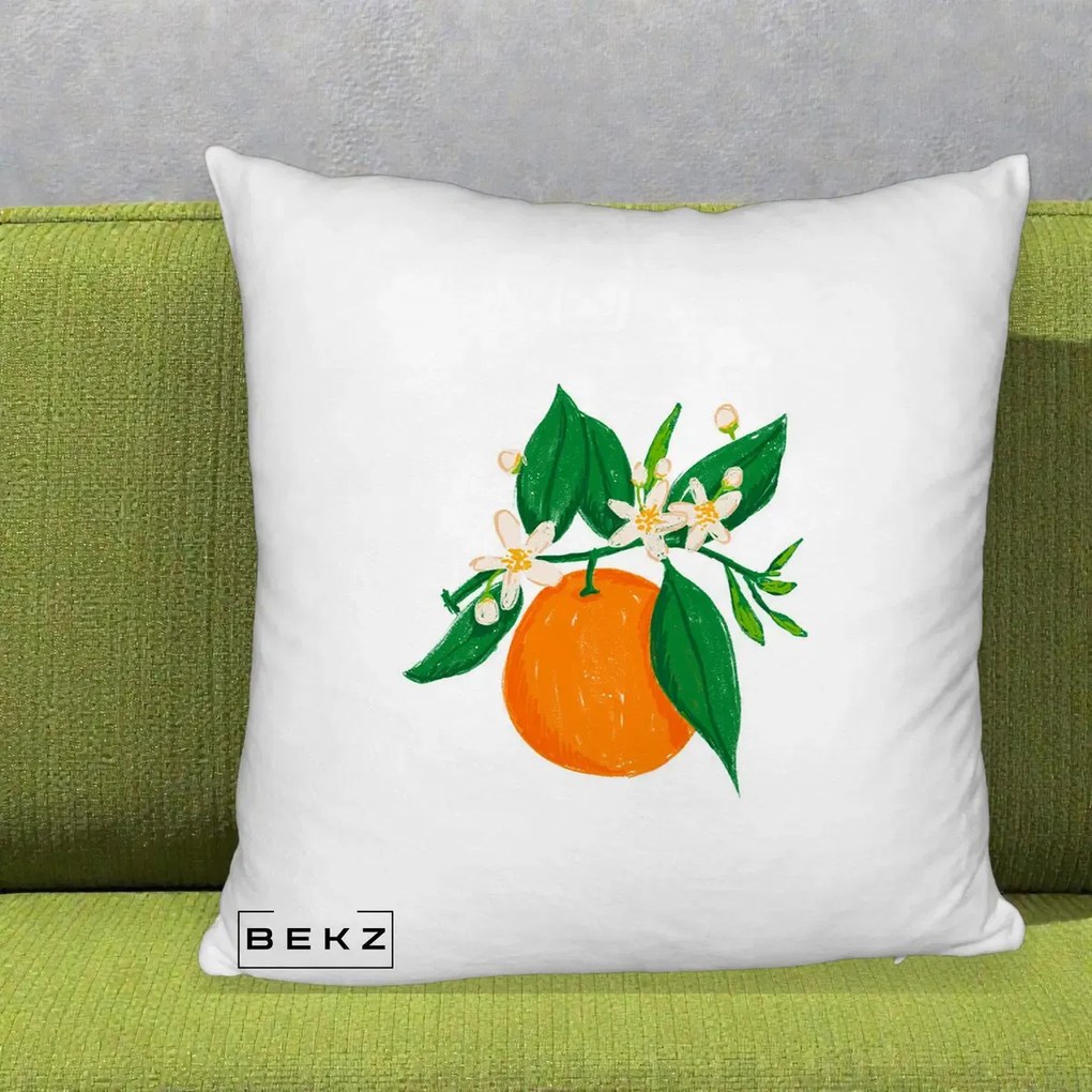 Perna Decorativa Portocala in Floare, 40x40 cm, Alb Pufos, Husa Detasabila, Perna Inclusa, BEKZ®