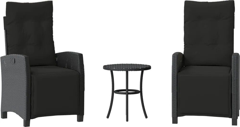 vidaXL Set bistro cu perne, 3 piese, negru, poliratan