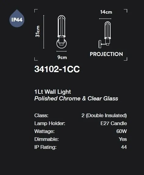 Aplica de perete pentru baie IP44 Belle crom