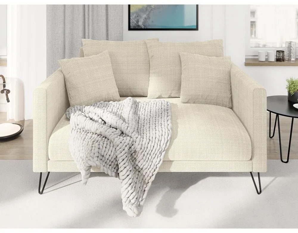 Canapea crem cu tapițerie din chenille 140 cm Freya – Ropez