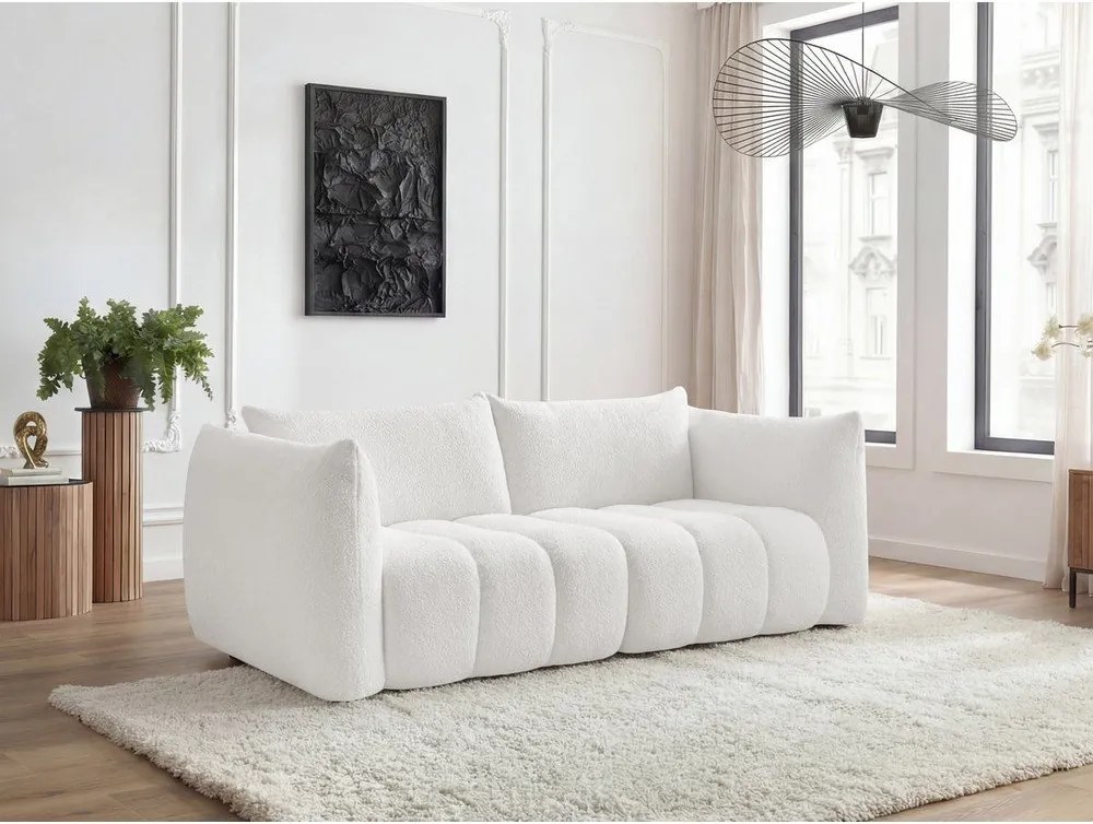 Canapea albă cu tapițerie din țesătură bouclé 234 cm Azra – Bobochic Paris