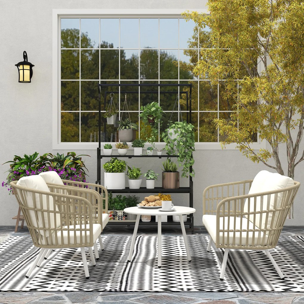 Outsunny Set de mobilier de grădină din poliratan Lounge-Set cu canapea de 2 locuri, fotoliu, masă, perne rezistente la intemperii pentru 4 persoane în culoarea Khaki | Aosom Romania