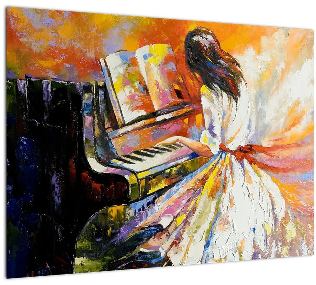 Tablou pe sticlă - Femeia cântând la pian (70x50 cm)