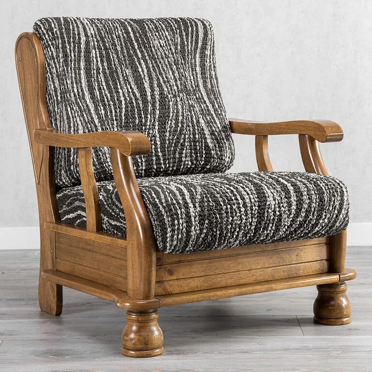 Huse bielastice UNIVERSO NOU dungi alb-negru fotoliu cu manere de lemn (l. 40 - 70 cm)