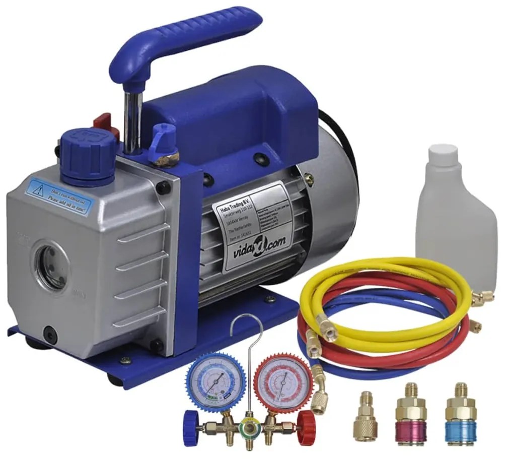 vidaXL Pompă de vid cu o etapă, cu set de manometre cu 2 porturi