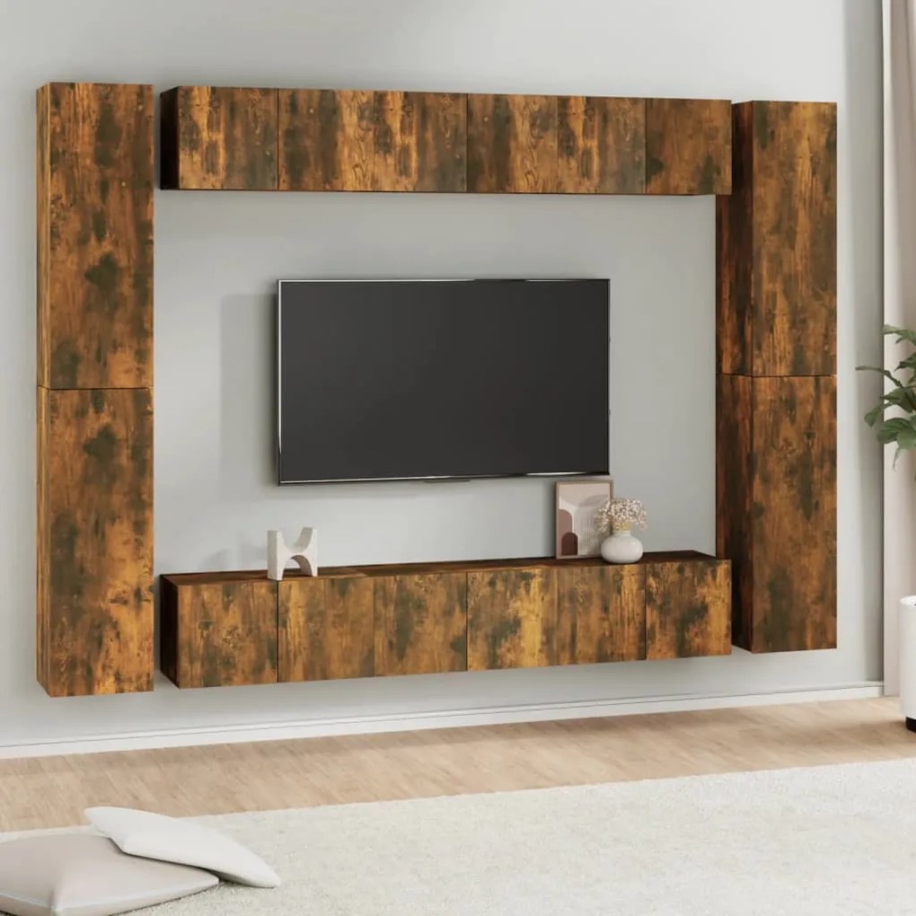 3120248 vidaXL Set dulapuri TV, 10 piese, stejar fumuriu, lemn prelucrat