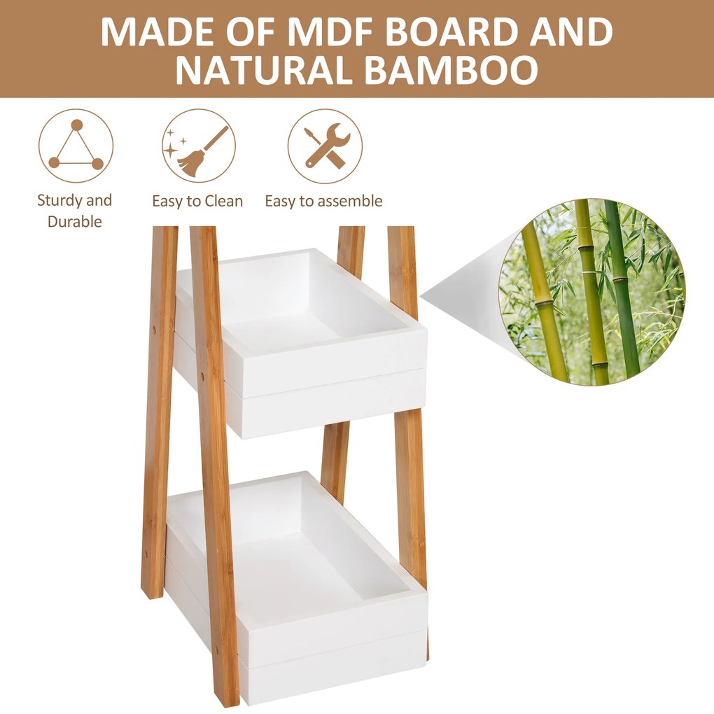 Raft cu 3 etajere Dulapior pentru baie cu economisire spatiu si multifunctional din lemn MDF si bambus 21x30x81cm, Alb HOMCOM | Aosom RO