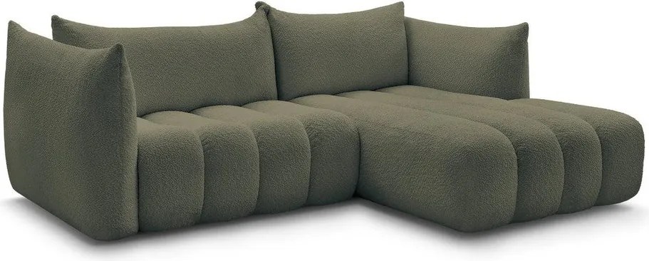 Colțar verde cu tapițerie din țesătură bouclé (cu colț pe partea dreaptă/cu șezlong) Azra – Bobochic Paris