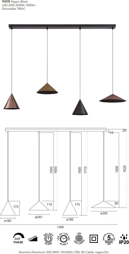 Lustra LED suspendata stil minimalist CONO 4L