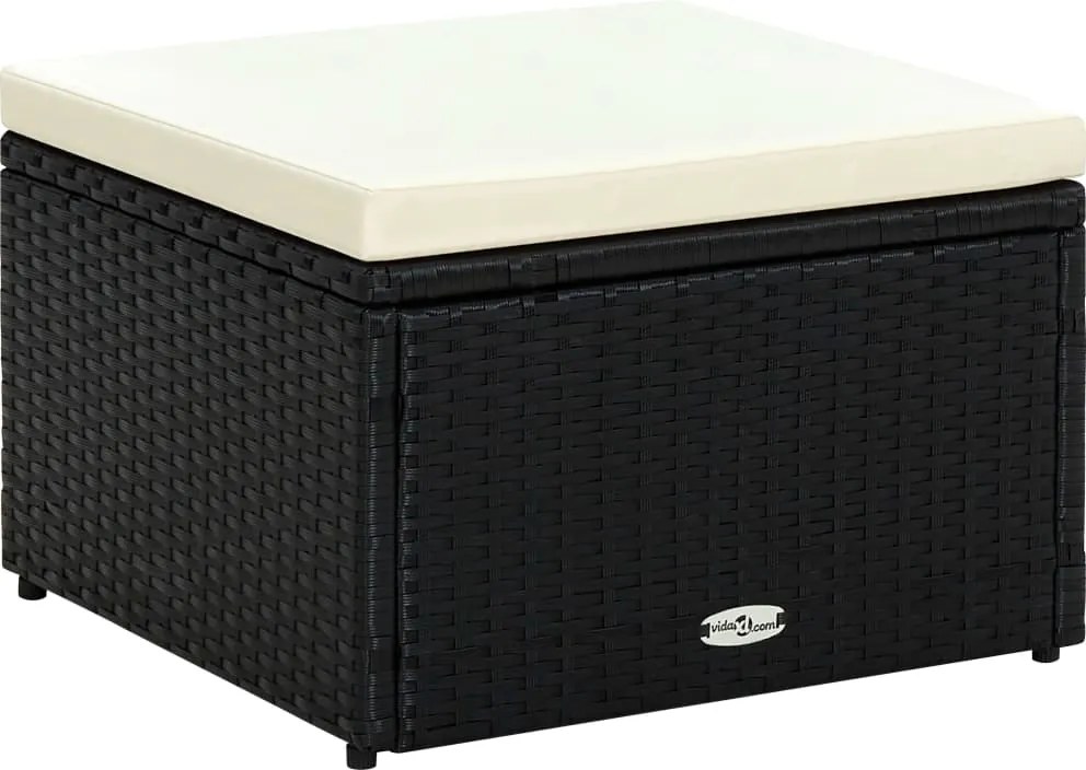 vidaXL Taburet otoman din poliratan, 53 x 53 x 30 cm, negru
