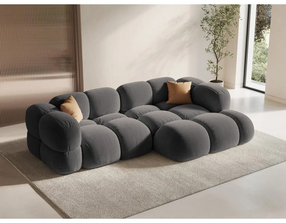 Colțar gri cu tapițerie din catifea (cu colț pe partea dreaptă/cu șezlong) Loretto – Cosmopolitan Design