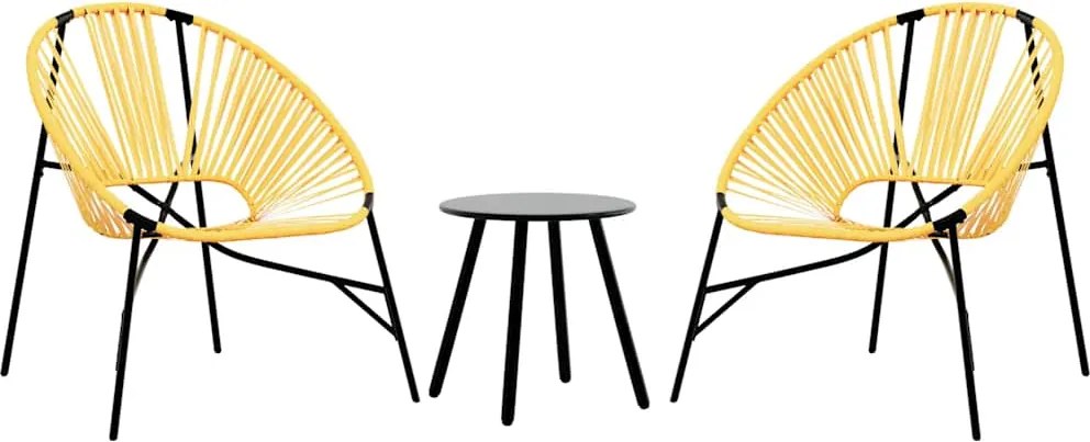 vidaXL Set scaune de grădină 3 buc Poly Ratan negru și galben