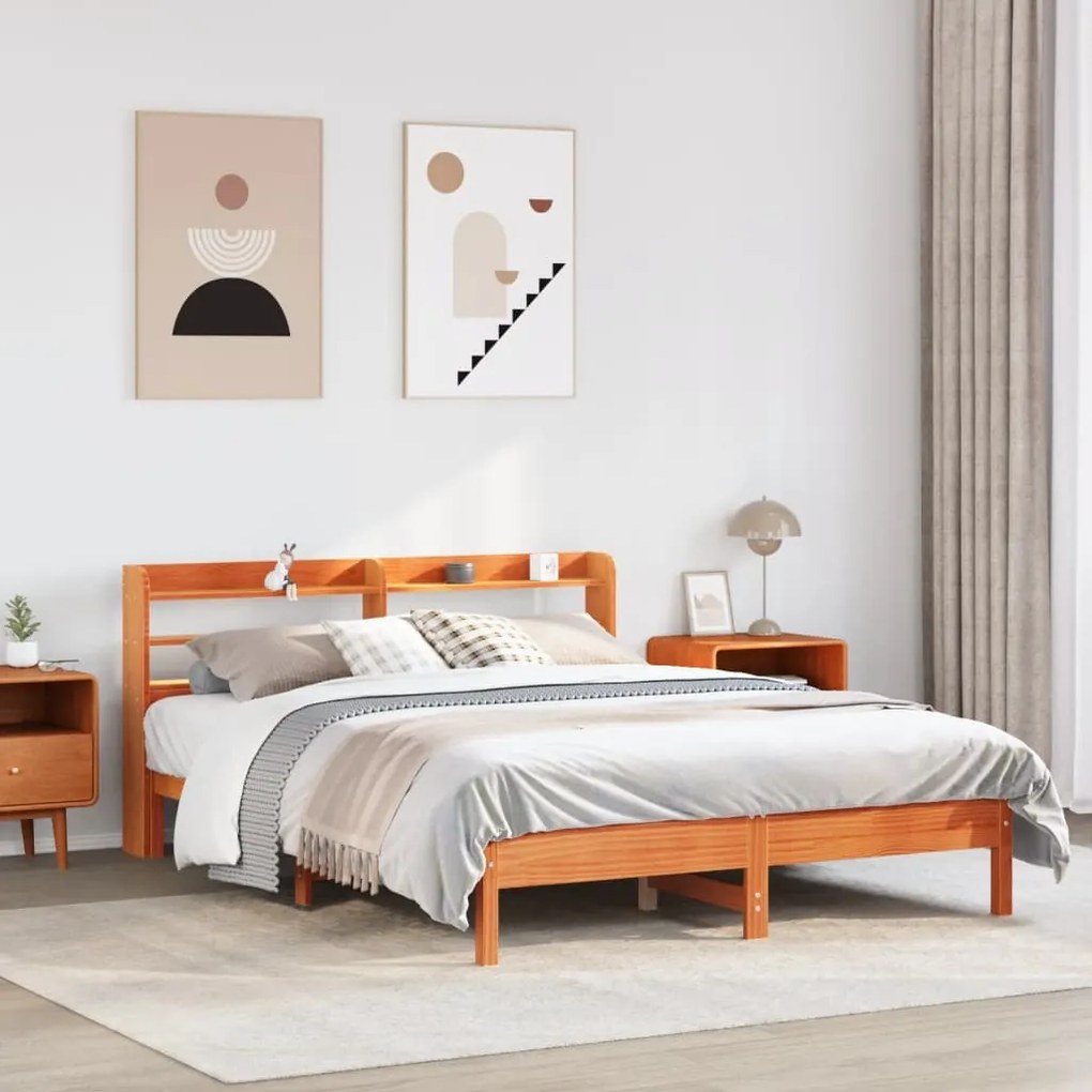 vidaXL Cadru pat fără saltea, maro ceruit, 135x190 cm, lemn masiv pin