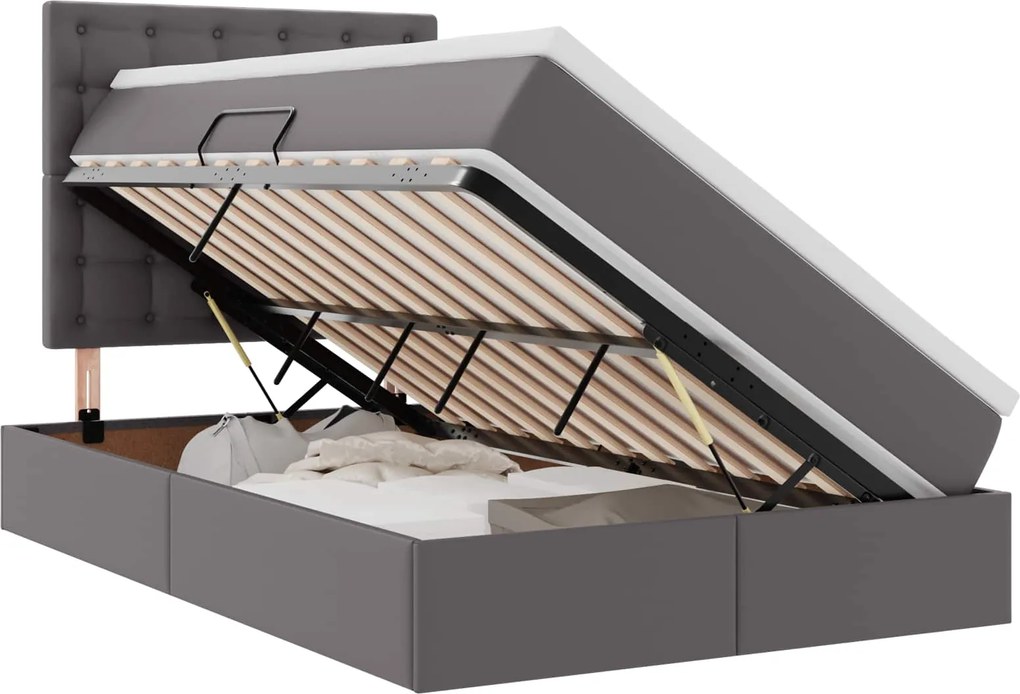 vidaXL Pat cu saltea și LED cu led Gri 120 x 190 cm Piele artificială