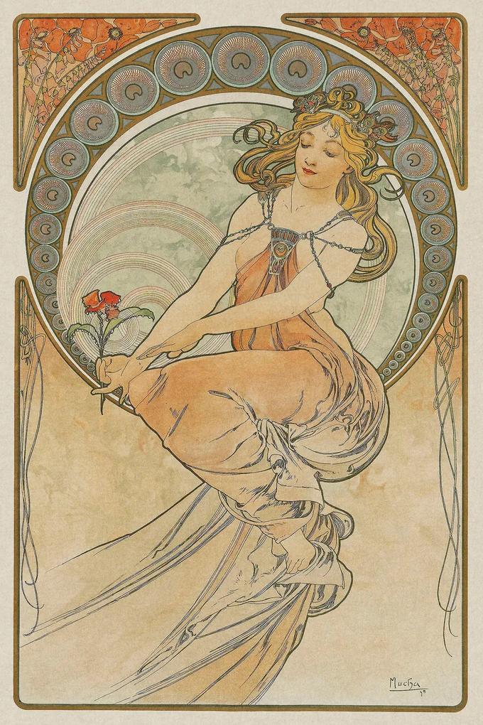 Reproducere The Arts 3, Heavily Distressed (Beautiful Vintage Art Nouveau Lady) - Alfons / Alphonse Mucha, (26.7 x 40 cm)