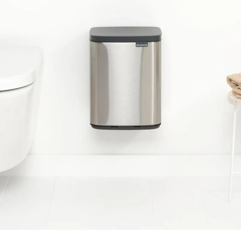 Cos de gunoi Brabantia Bo Small 1006632, 7 l, Deschidere lina si silentioasa, Baza antiderapanta, Rezistent la amprente, Otel inoxidabil/Mat