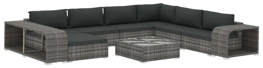 Set mobilier de gradina cu perne, 10 piese, gri, poliratan Gri, 10