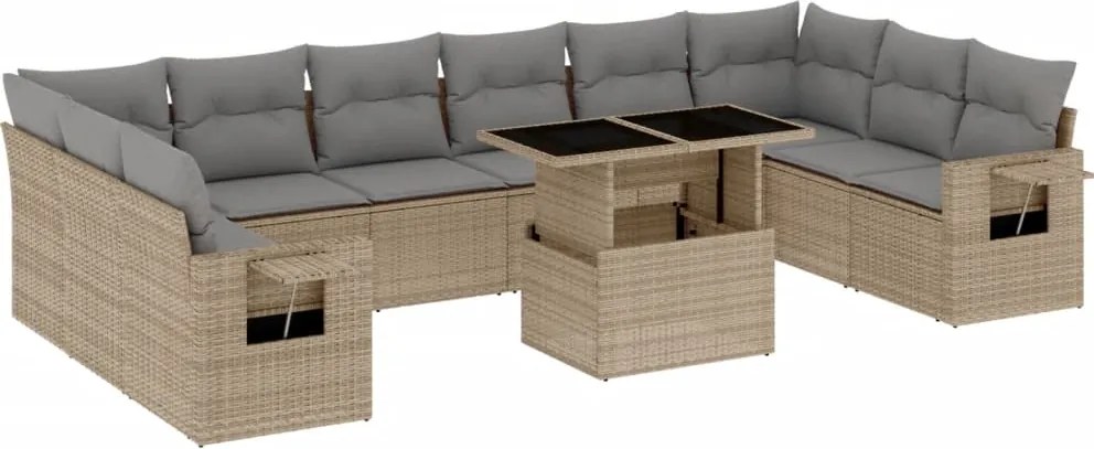 vidaXL Set canapele de grădină cu perne, 11 piese, bej, poliratan