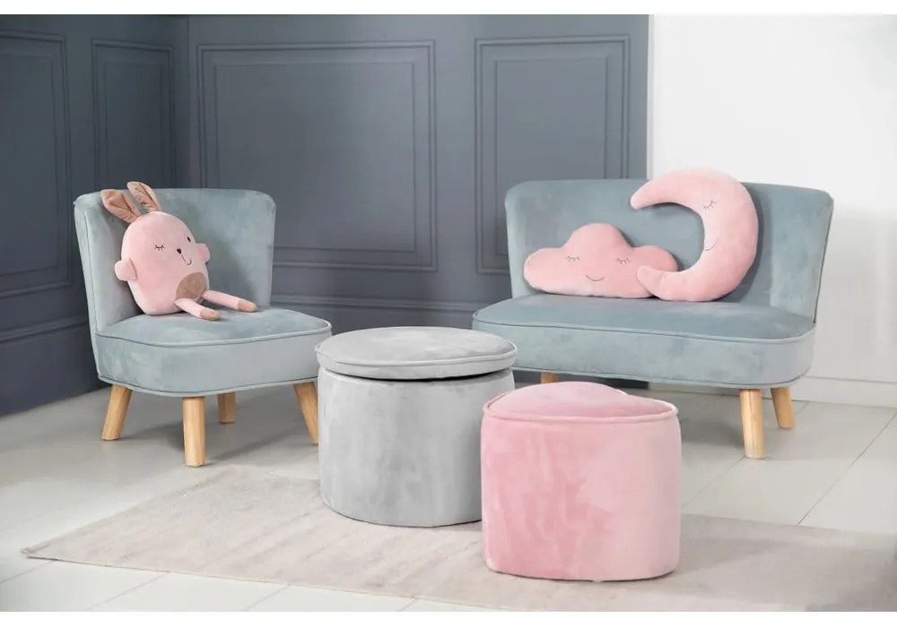 Puf pentru copii gri deschis cu tapițerie din catifea Lil Sofa – Roba