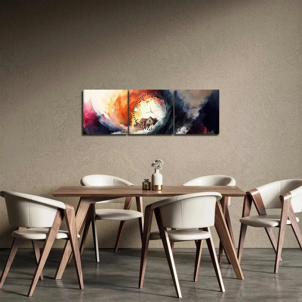Tablou - În vârtejul potopului, acuarelă (cu ceas) (90x30 cm)