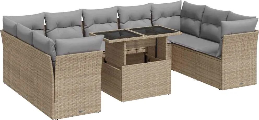 vidaXL Set canapele de grădină cu perne, 10 piese, bej, poliratan