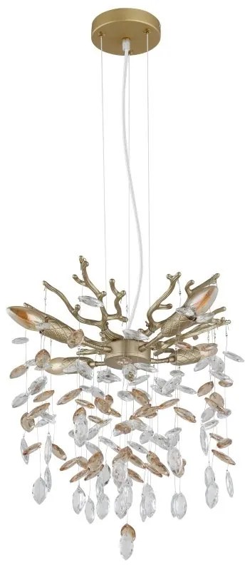 Candelabru metal auriu mat, cristale de sticla QUEENA