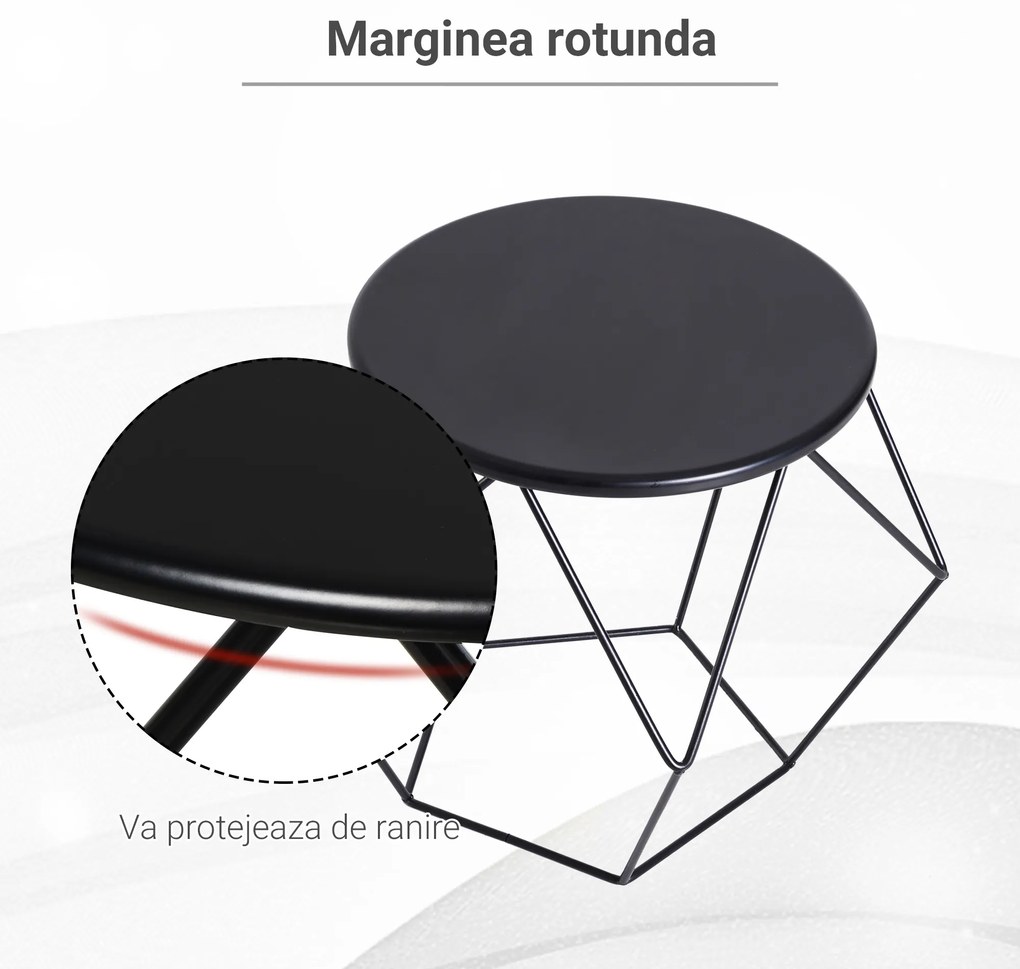 Masuta geometrica in stil nordic din otel rezistent la rugina 54x54x44cm, negru HOMCOM | Aosom Romania