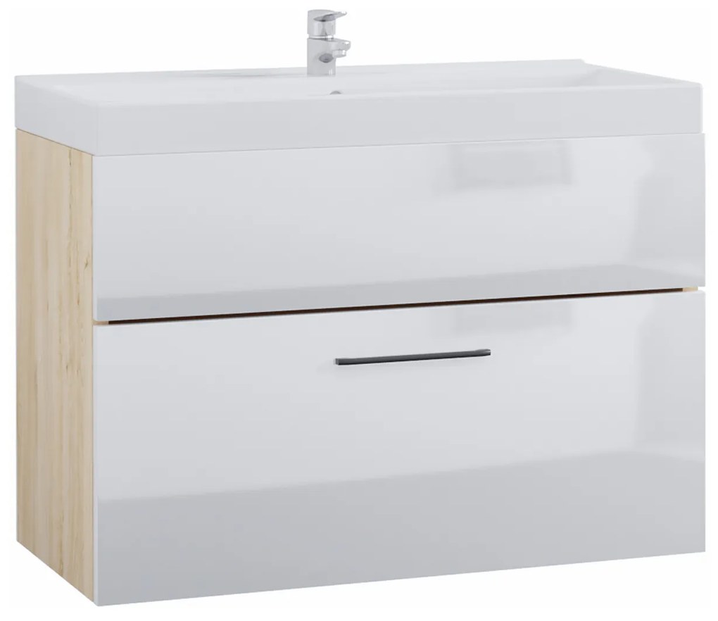 MEBLINE Dulap de baie montat pe perete LUPO / TIPO LP2 Stejar artisan / Alb Gloss