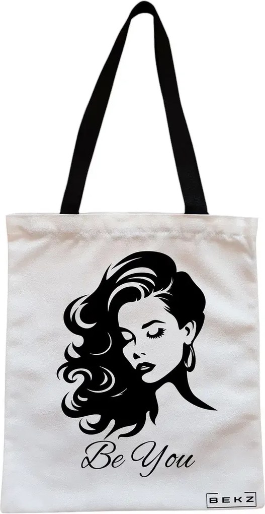 Sacosa de Panza pentru Cumparaturi, Geanta Tote, model Be You 2, Cu fermoar, 38x34.5 cm, Alba, BEKZ®