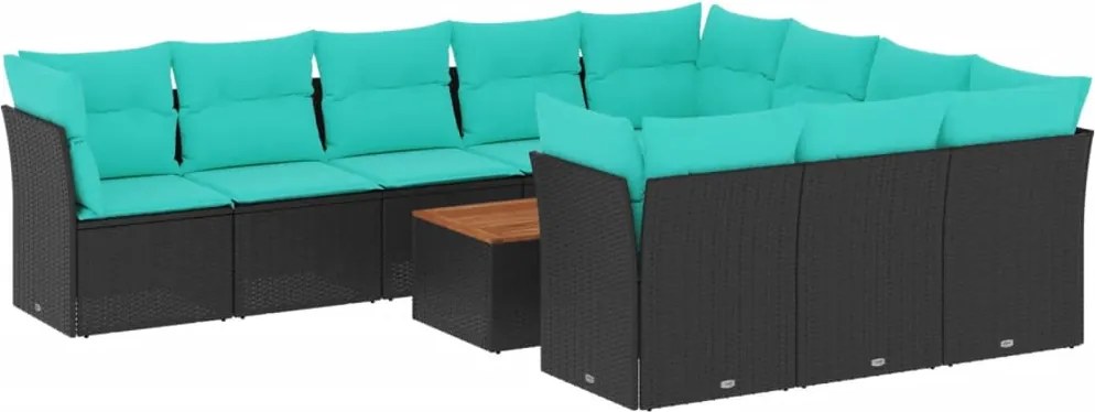 vidaXL Set canapele de grădină cu perne, 11 piese, negru, poliratan