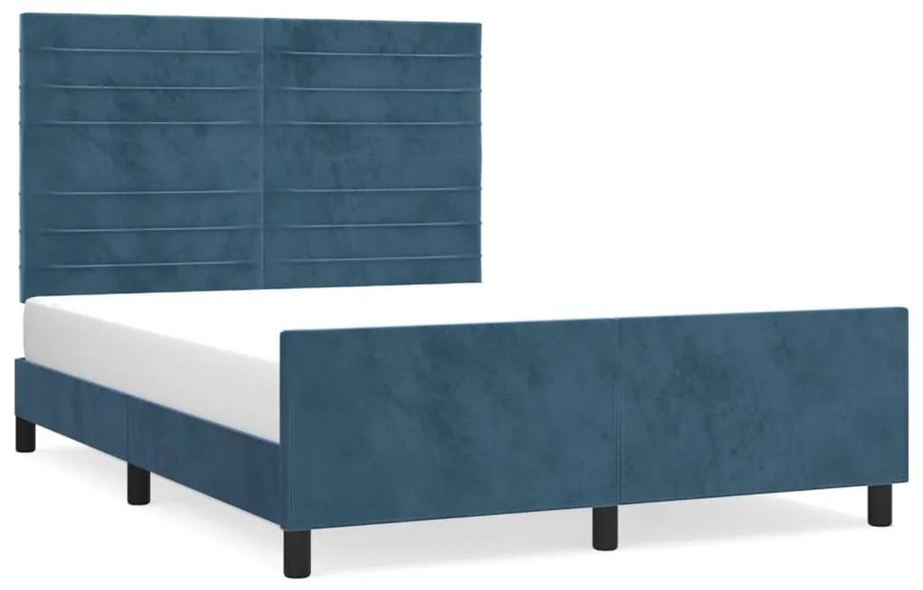 3125883 vidaXL Cadru de pat cu tăblie, albastru închis, 140x200 cm, catifea