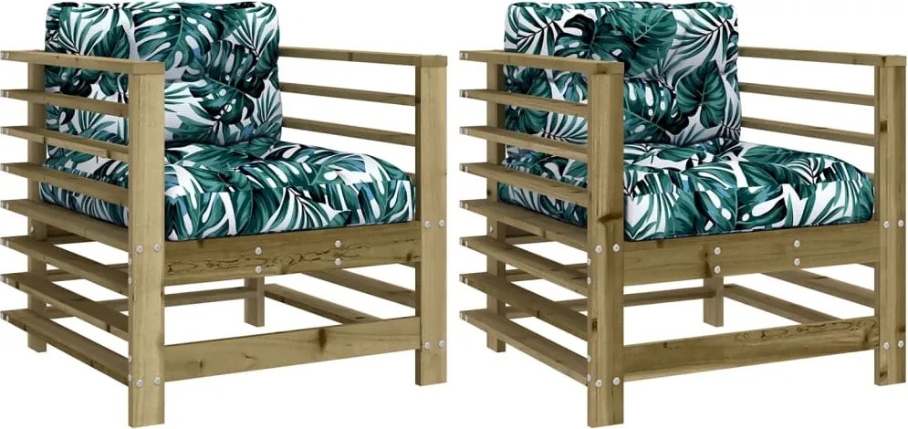 vidaXL Scaune de grădină cu perne, 2 buc., lemn de pin tratat