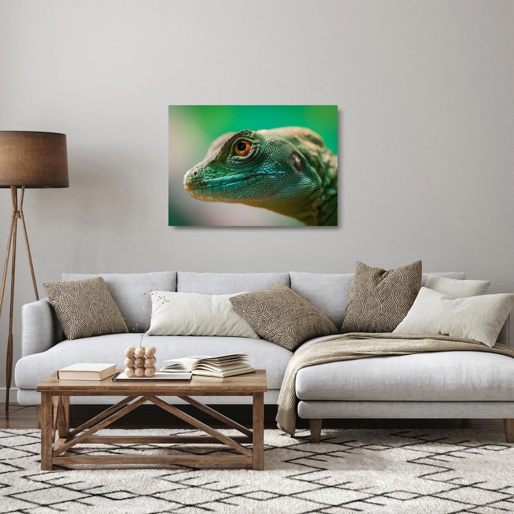 Tablou pe sticlă detailat cu o șopârlă (70x50 cm)
