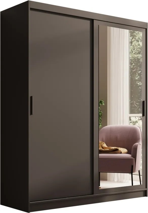 Dulap cu usi glisante si oglinda, 160x60x205 cm, Hailey 160, ADRK Furniture (Culoare: Negru / Negru)