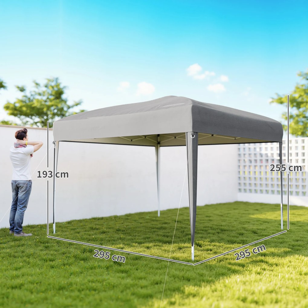 Outsunny Tonelă pop-up barnum de grădină pliabil anti-UV + sac de transport oțel Oxford 2,95 x 2,95 x 2,55 m gri | Aosom Romania
