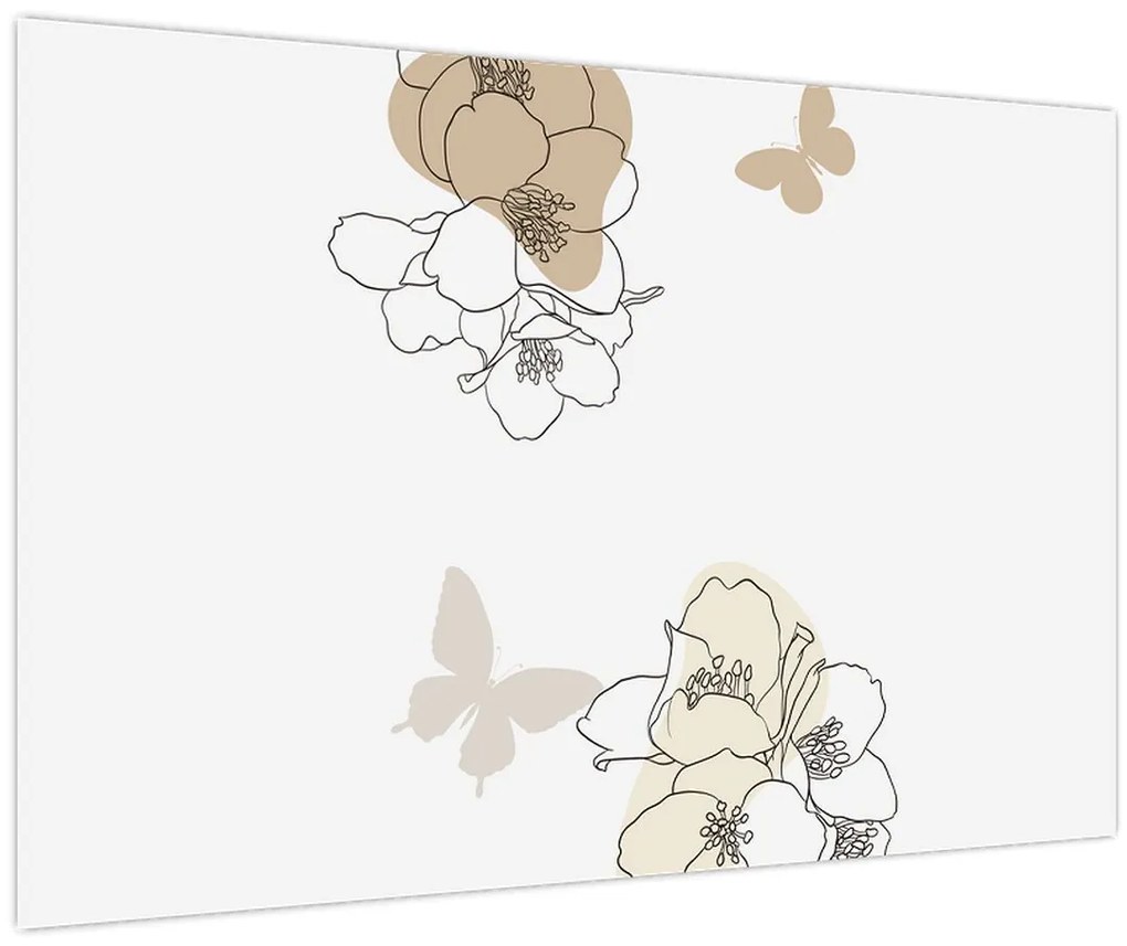 Tablou - Flori bej cu fluture N⁰2 (90x60 cm)