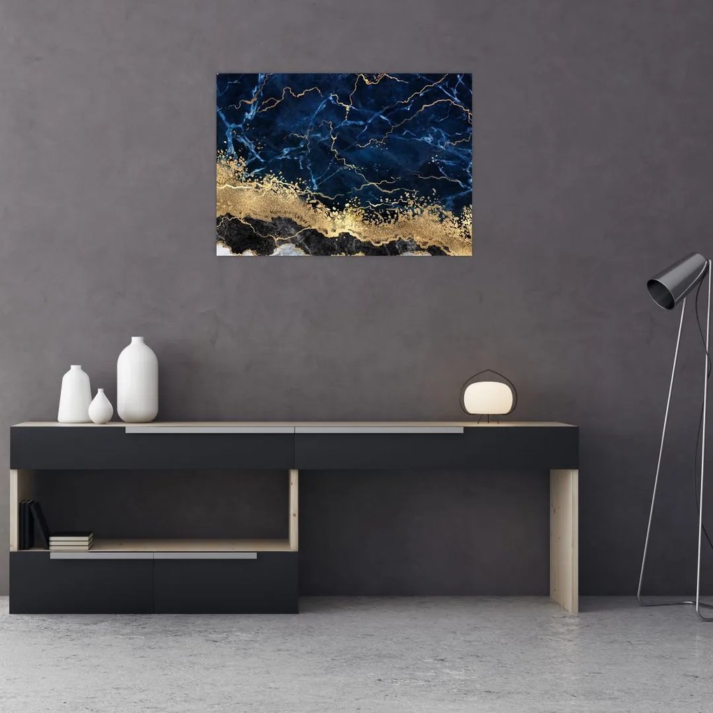Tablou pe sticlă - Marmură albastru închis (70x50 cm)