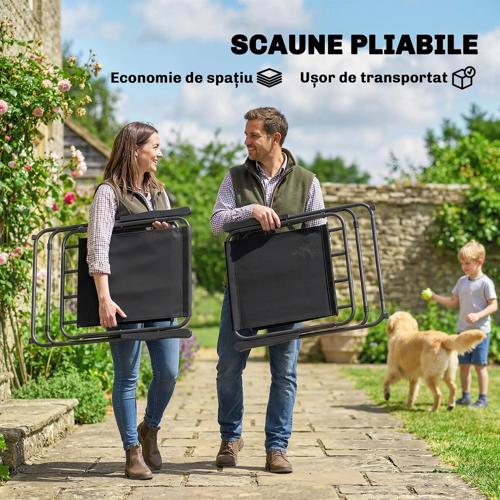 Outsunny Set Dining de Grădină 8 Piese cu Umbrelă, Mobilier de Exterior cu 6 Scaune Pliabile, Masă din Sticlă Temperată și Umbrelă pentru Terasă, Negru | Aosom Romania