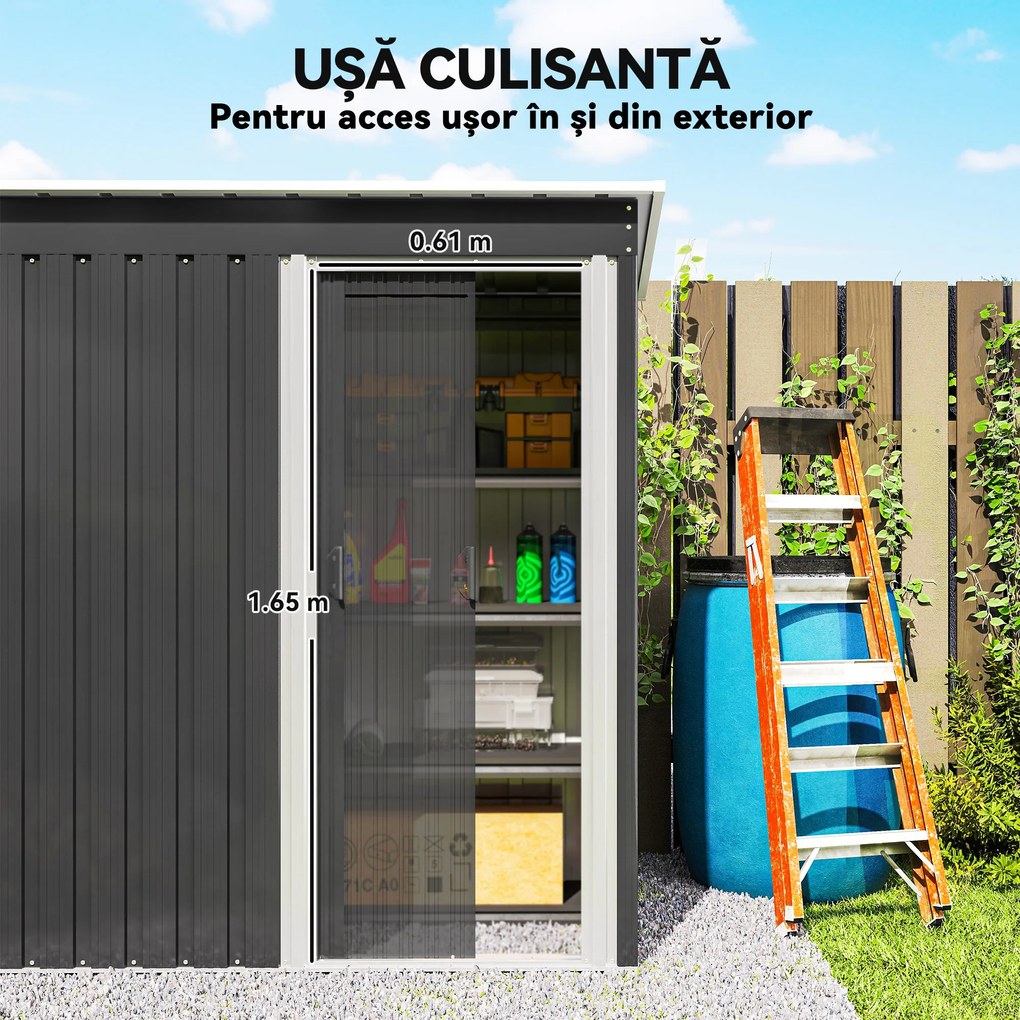Outsunny Magazie Scule Cu Usa Glisanta Negru Usor De Montat Cu 6 Compartimente Stil Modern 163x89x182 cm | Aosom Romania