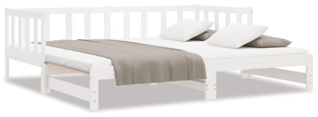 814665 vidaXL Pat de zi extensibil, alb, 2x(90x190) cm, lemn masiv de pin