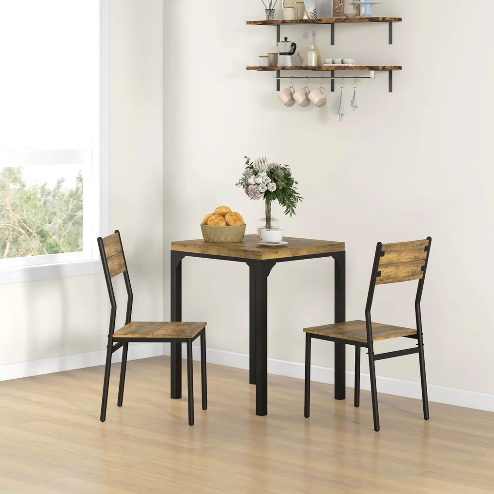 HOMCOM Set masa de dining cu 2 scaune encastrabile, pentru bucatarie living casa, rustic | Aosom Romania