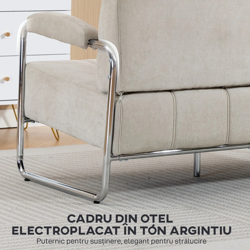HOMCOM Canapea cu 2 Locuri Tapițată în Chenille cu Cusături Duble, Canapea Modernă cu Brațe și Picioare din Oțel, pentru Living, Birou și Dormitor, 120x73x76 cm, Bej | Aosom Romania