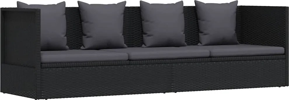 vidaXL Pat de grădină cu perne, negru, poliratan