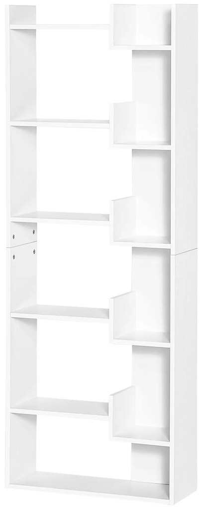 HOMCOM Bibliotecă, etajeră de depozitare cu 6 nivele, design neregulat, pentru sufragerie, dormitor, birou, 60x21x162,5cm, alb | Aosom Romania