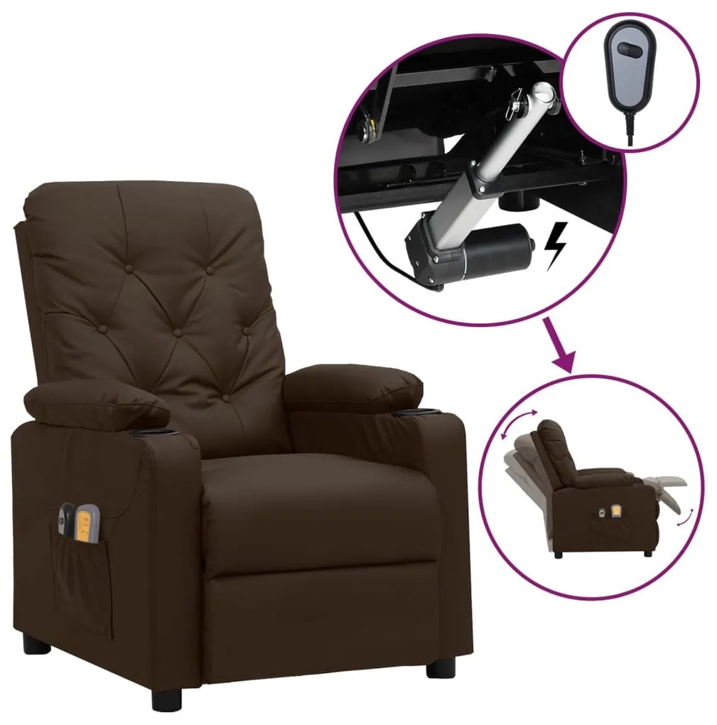 vidaXL Fotoliu de masaj electric, maro, piele ecologică
