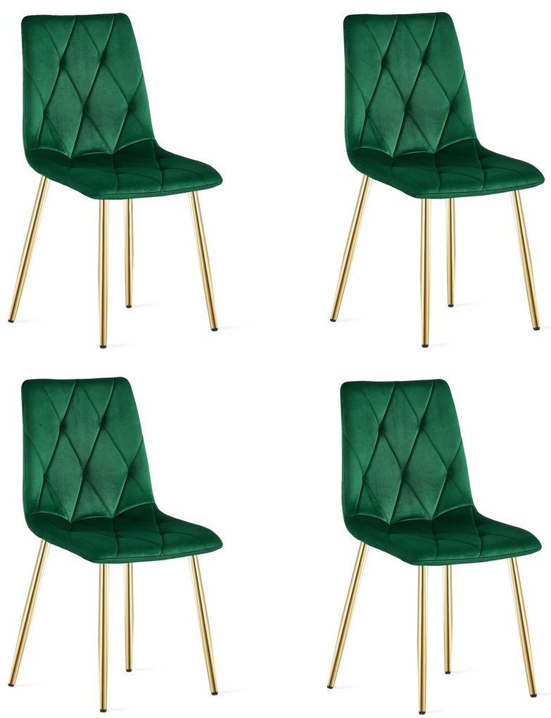 Set 4 Scaune Bucatarie/Dining Fido Catifea  Verde  Picioare Aurii