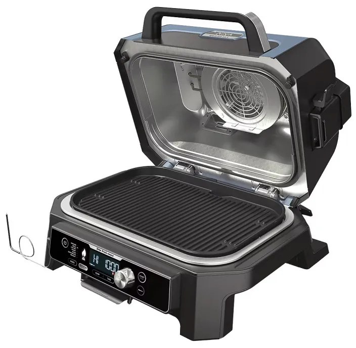 Gratar electric Ninja OG901EU, SMART, 1700W, 7 programe, 45x29 cm, 260C, Ceramica Plocha, Tehnologie Woodfire, IPX4, Negru/Albastru